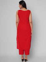 Thumbnail for Kalini Women Red Floral Embroidered Mirror Work Kurta with Trousers - Distacart
