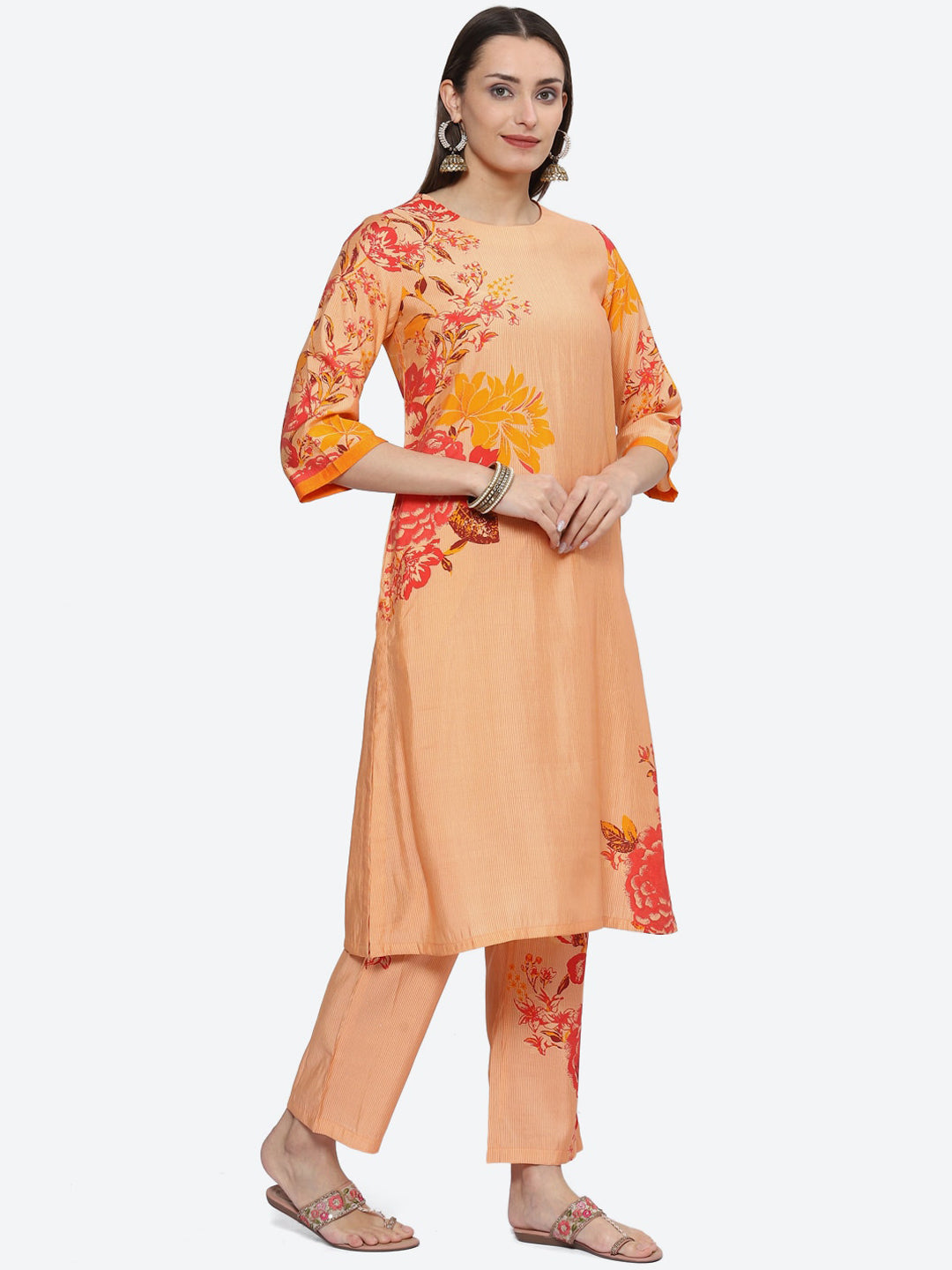 Biba Floral Printed A-Line Kurta with Palazzos - Distacart