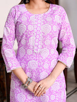 Thumbnail for Kalini Floral Printed Lace Insert Detail Straight Kurta with Trousers - Distacart