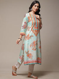 Thumbnail for Biba Ethnic Motifs Printed Notched Neck A-Line Kurta - Distacart