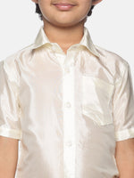Thumbnail for Sethukrishna Boys Cream-Coloured & Gold-Toned Shirt with Dhoti Set - Distacart