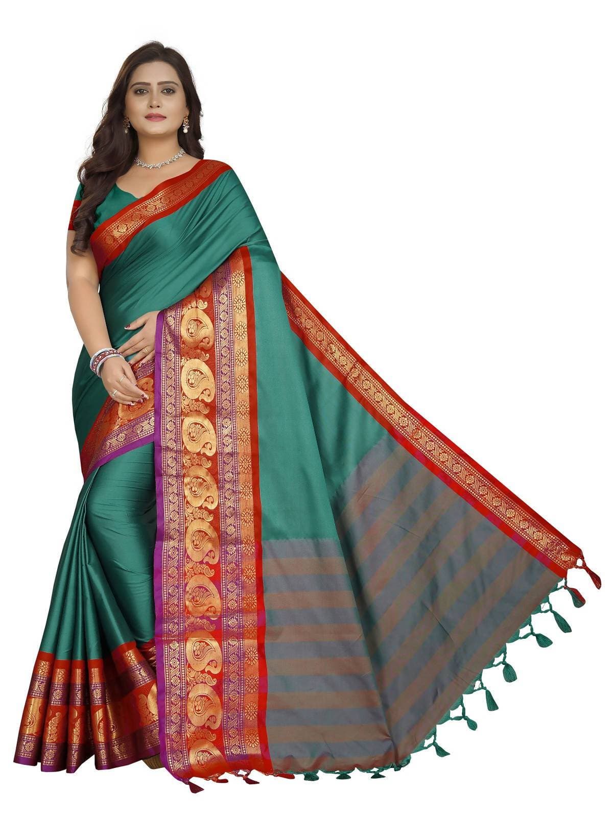 Vamika Banarasi Silk Rama Green Weaving Saree