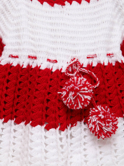 ChutPut Hand knitted Floral Crochet Wool Dress - Red - Distacart