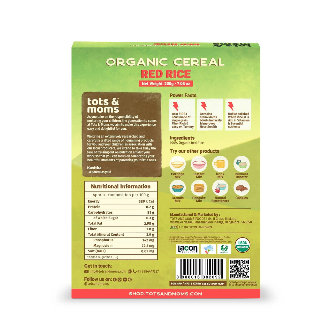 Tots and Moms Organic Red Rice Cereal - Distacart