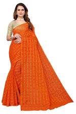Thumbnail for Vamika Ethnic Fire Orange Jari Work Chiffon Saree - Distacart
