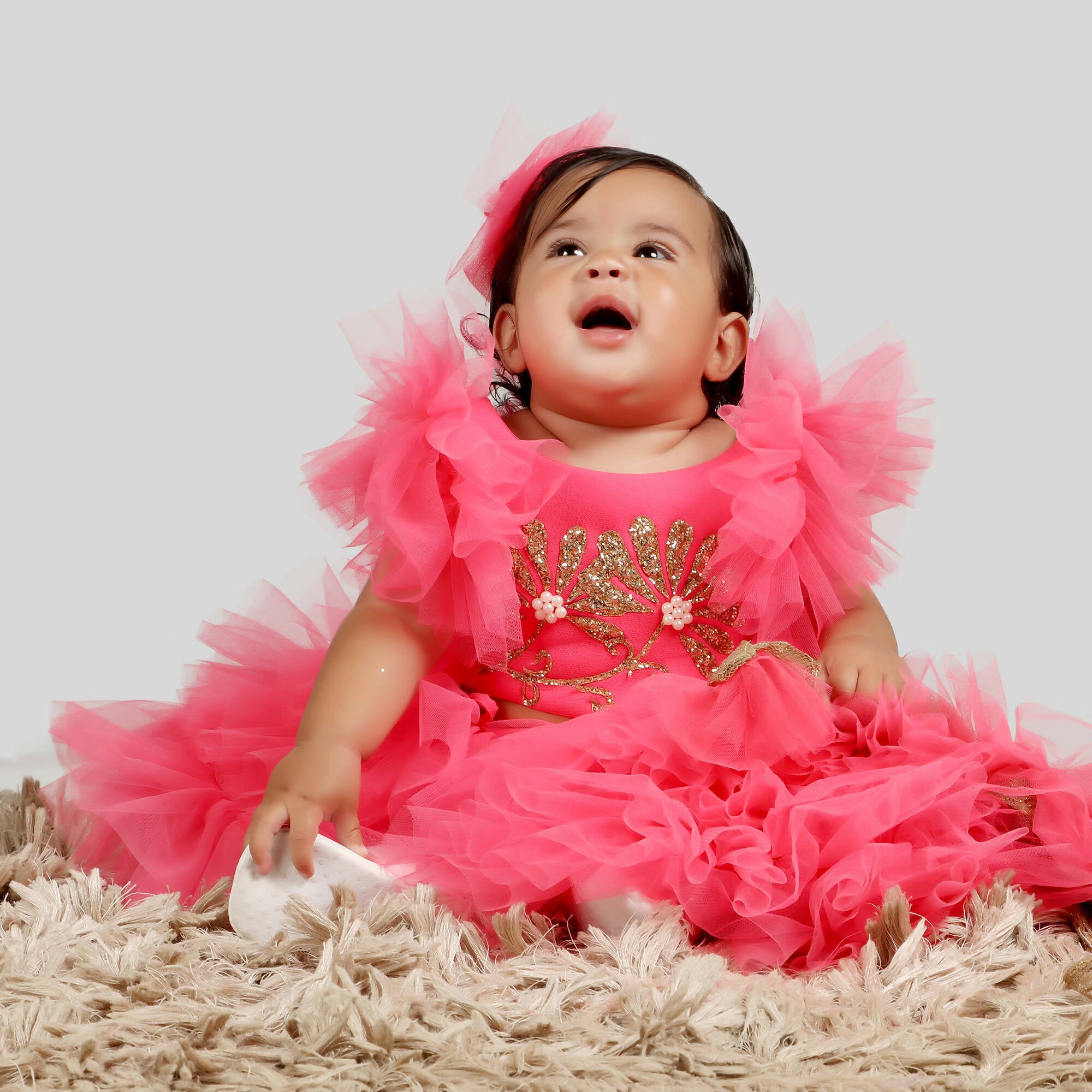 Pink Cow Fashions Pink Gown With Frill Sleeves & Ghera - Distacart