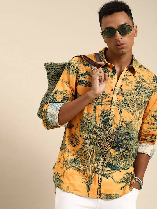 Yellow Men Pure Cotton Relaxed Floral Opaque Printed Casual Shirt - Mahotsav - Distacart