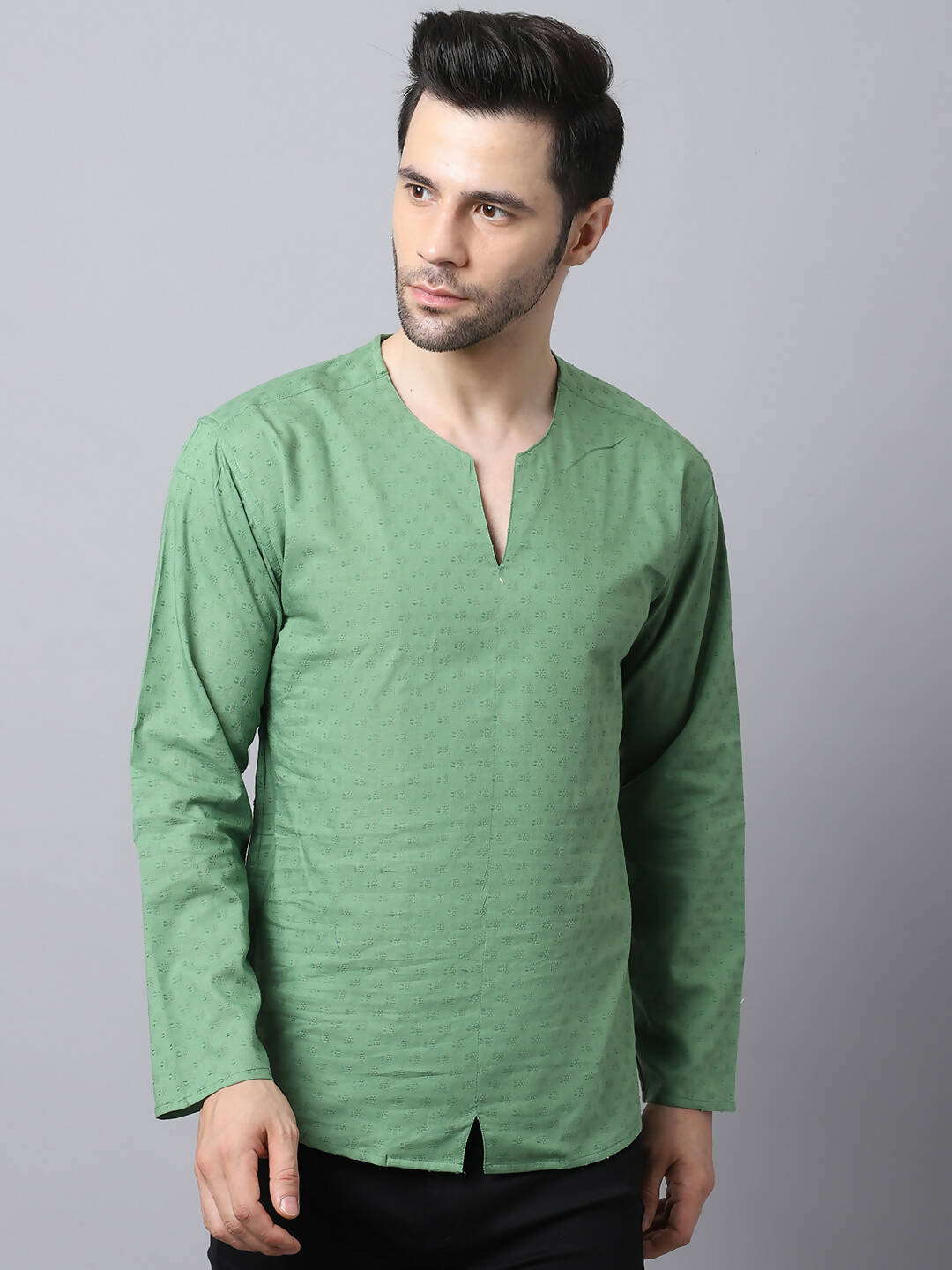 Even Apparels Green Pure Cotton Round Neck Slit Men's Kurta - Distacart