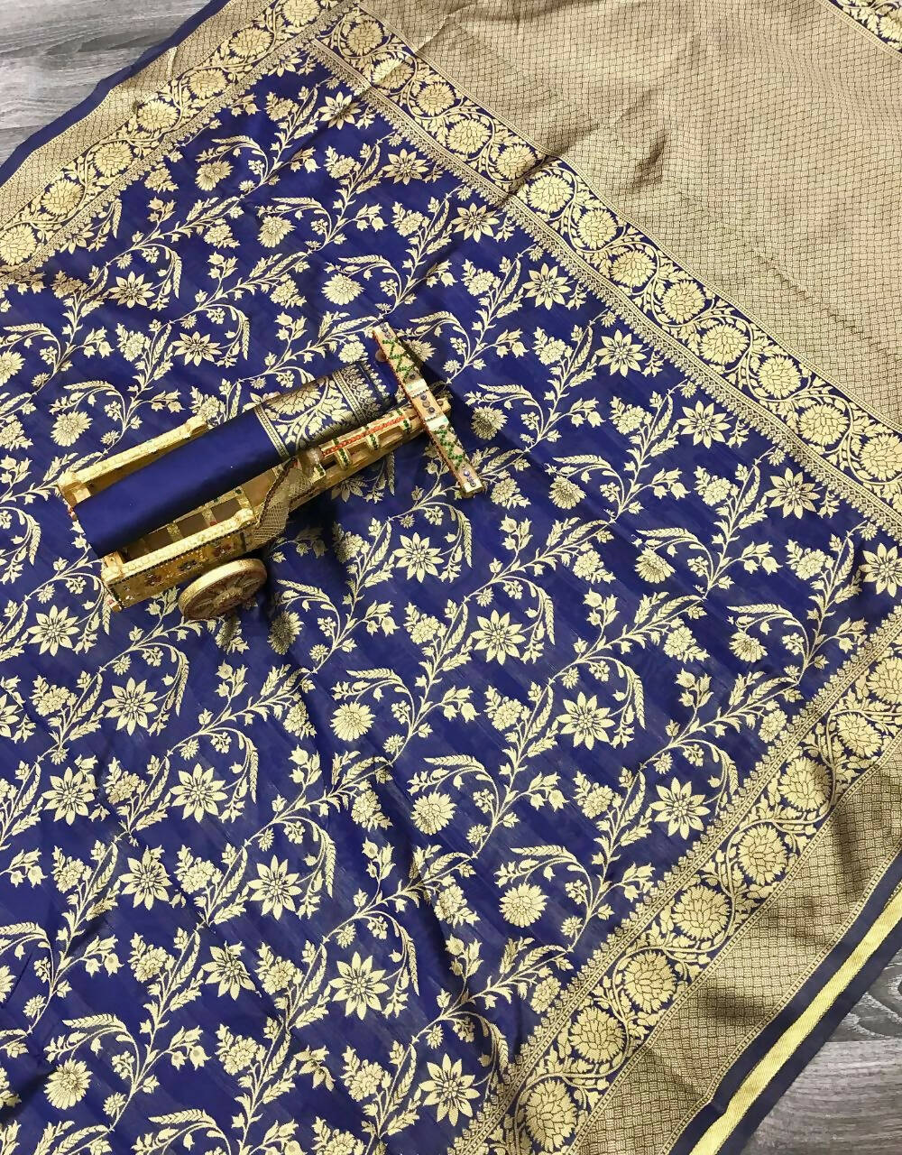 DEIANA'S Beautiful Golden Jari with New Design Soft Lichi Silk Saree - Blue - Distacart