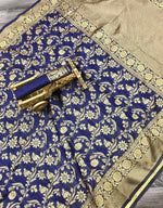 Thumbnail for DEIANA'S Beautiful Golden Jari with New Design Soft Lichi Silk Saree - Blue - Distacart
