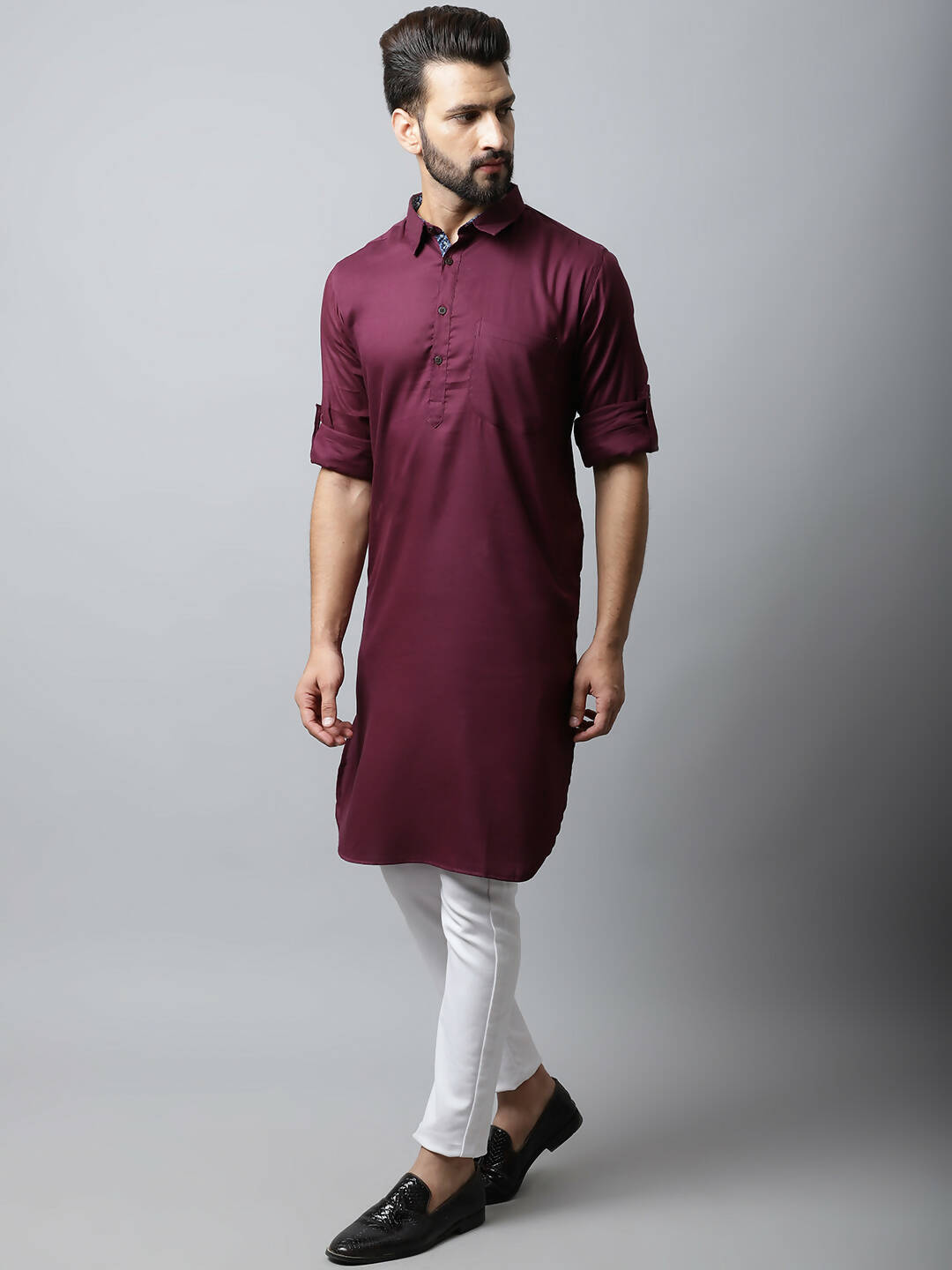 Even Apparels Maroon Color Pure Cotton Solid Men's Kurta With Shirt Collar (MMS755) - Distacart