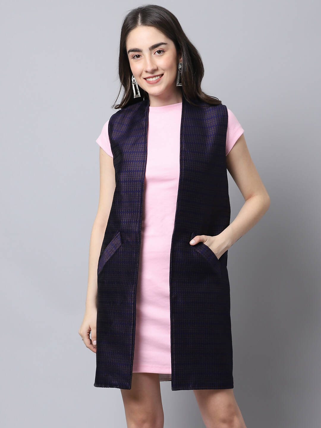 Even Apparels Navy Bansari Silk Open Front Women's Long Coat - Distacart