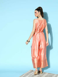 Thumbnail for Ahalyaa Womens Peach Poly Silk Solid Jumpsuit - Distacart
