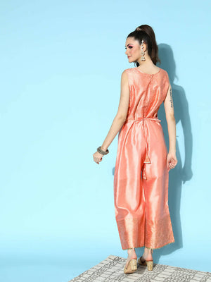 Ahalyaa Womens Peach Poly Silk Solid Jumpsuit - Distacart