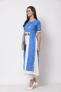 Thumbnail for Myshka Viscose Printed 3/4 Sleeve Round Neck Casual Blue Women's dress