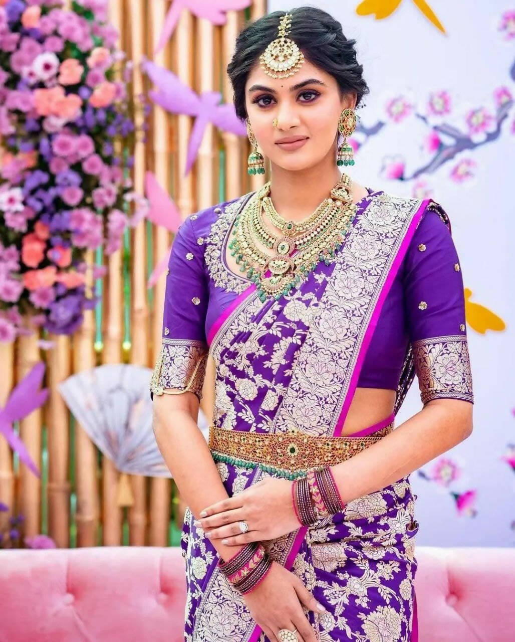 DEIANA'S Beautiful Golden Jari with New Design Soft Lichi Silk Saree - Purple - Distacart