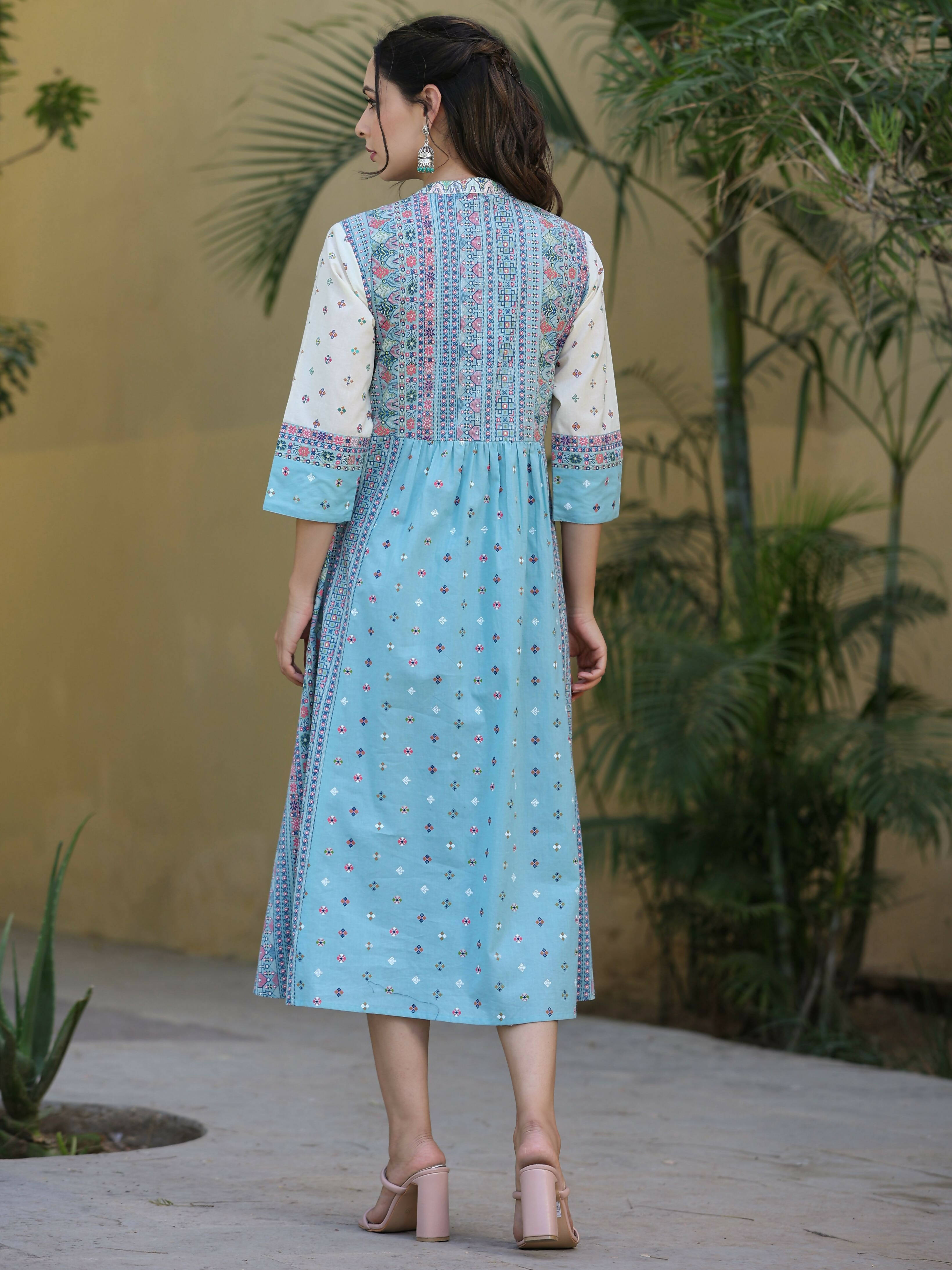 Juniper Women's Skyblue Cambric Printed Flared Dress - Distacart