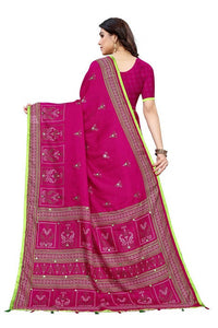 Thumbnail for Vamika Embroidery Pink Jute Silk Saree (Jhulka Pink)