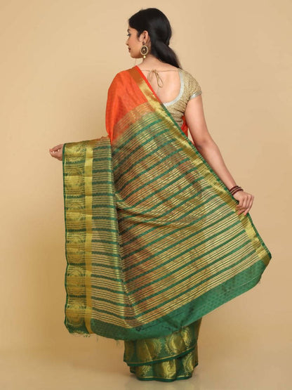 Kalamandir Floral Orange Pashmina Saree