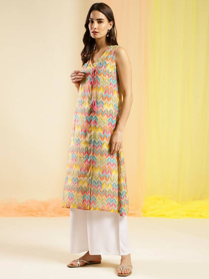 Women Multicolor Angrakha Poly Chanderi Printed Kurta - Shurma - Distacart