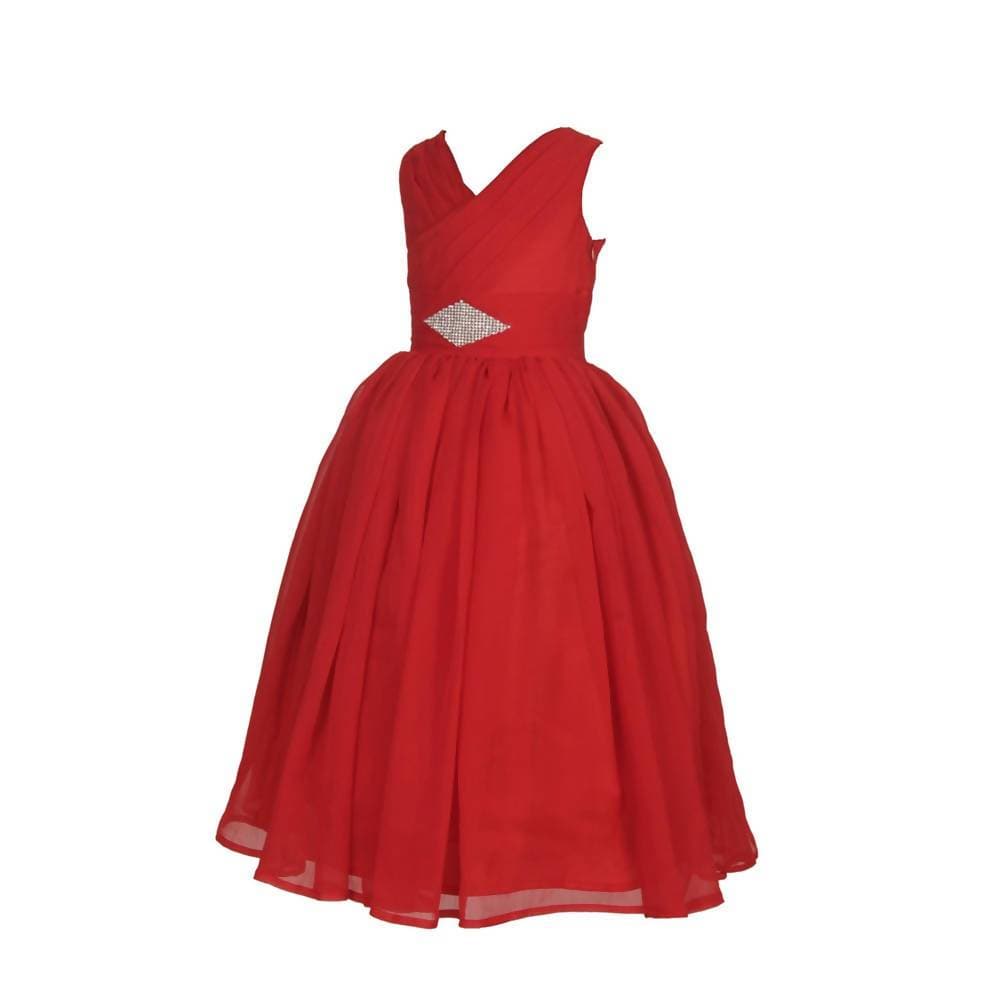 Asmaani Baby Girl's Red Color Satin A-Line Maxi Full Length Dress (AS-DRESS_22019) - Distacart