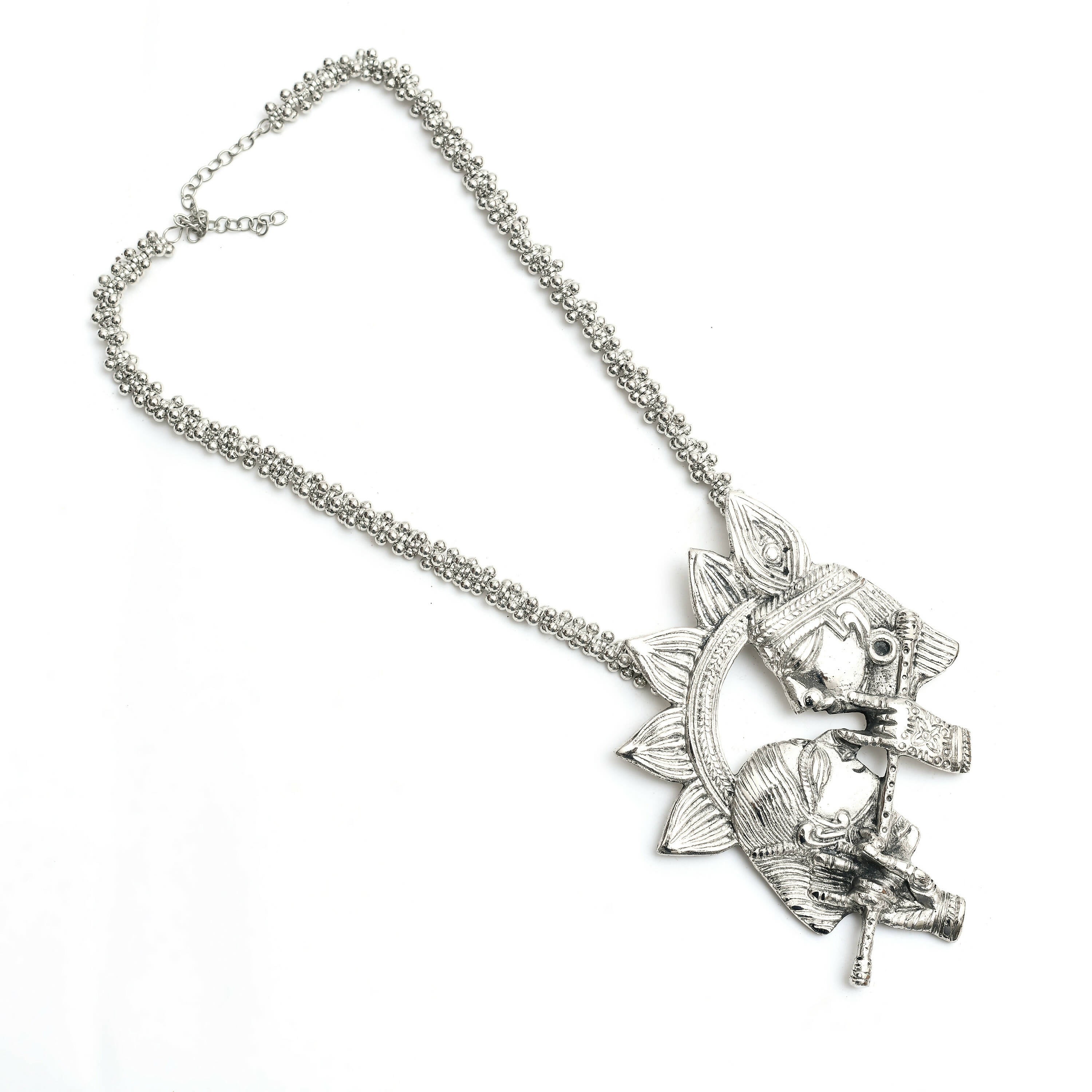 Mominos Fashion Johar Kamal Oxidised Silver-Plated Brass Finish Radha Kishan Long Necklace For Women (Silver) - Distacart