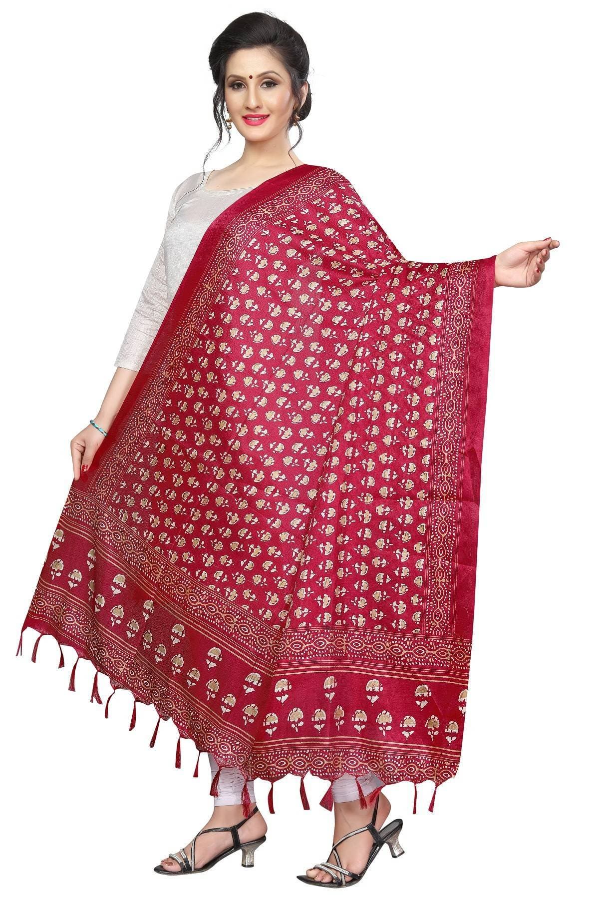 Vamika Red Printed Khadi Bhagalpuri Latest Dupatta