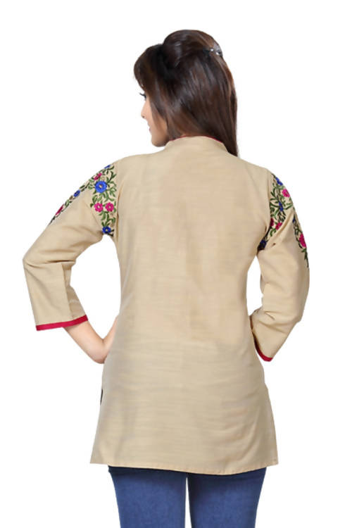 Snehal Creations Beautilicious Beige Embroidery Short Tunic