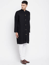 Thumbnail for Even Apparels Black Pure Cotton Men's Sherwani Kurta With Open Front - Distacart