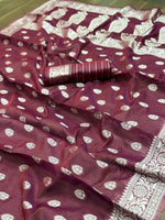 Thumbnail for DEIANA'S Beautiful Golden Jari with New Design Soft Cotton Saree - Wine - Distacart