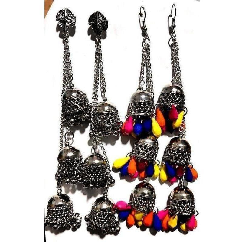 Oxidised Silver Kashmiri Triple Latkan Jhumki Earrings