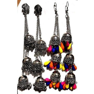 Oxidised Silver Kashmiri Triple Latkan Jhumki Earrings