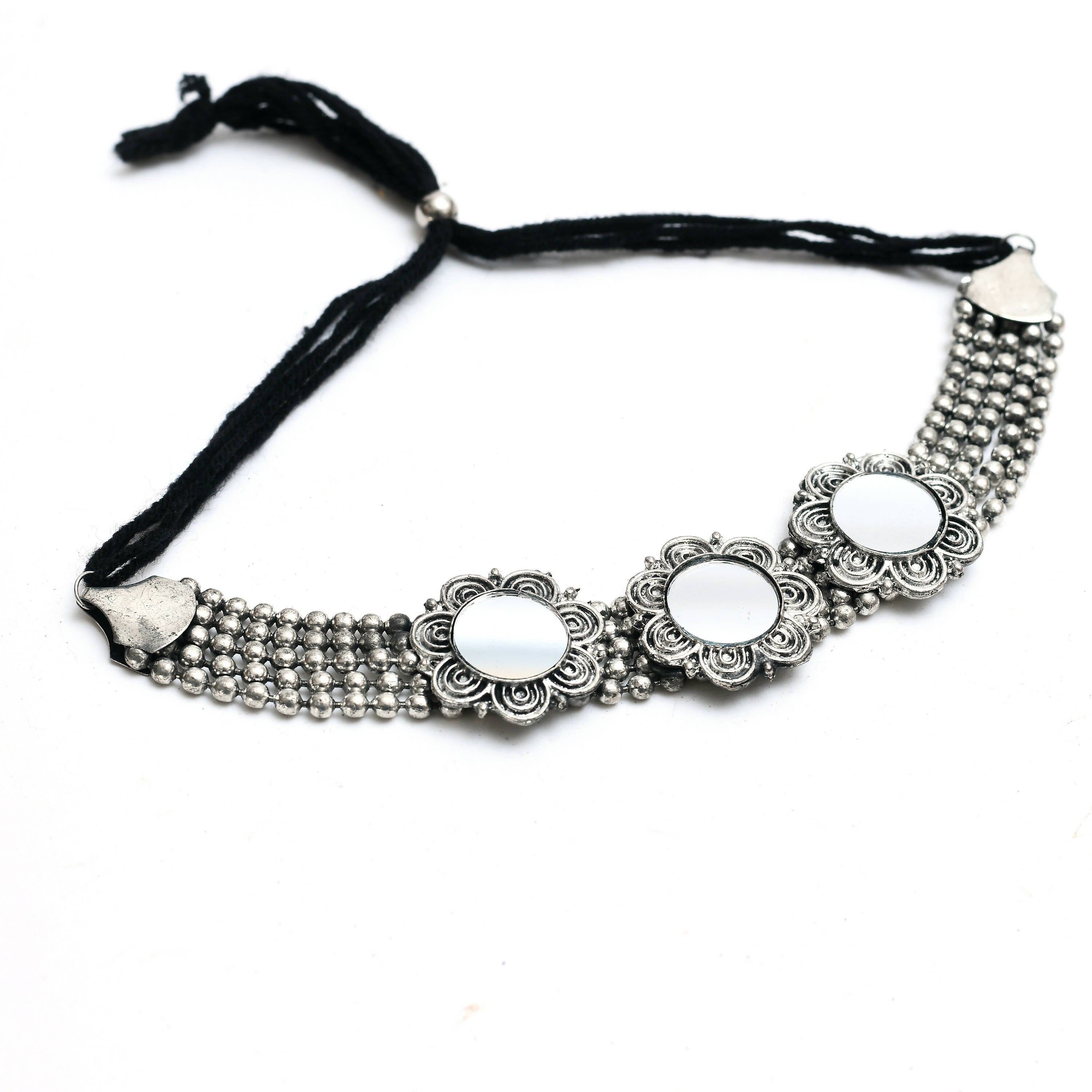 Mominos Fashion Johar Kamal Oxidised Silver-Plated Mirror Design Necklace Choker Set For Women - Distacart