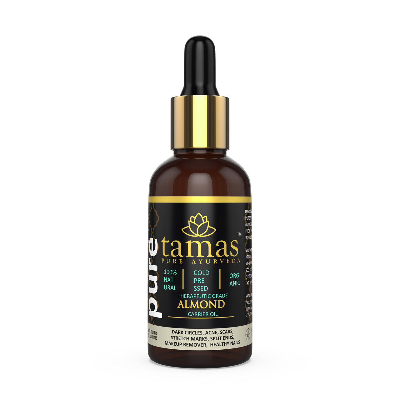 Tamas Pure Ayurveda 100% Organic Almond Cold Pressed Carrier Oil- USDA Certified Organic- 30ML - Distacart