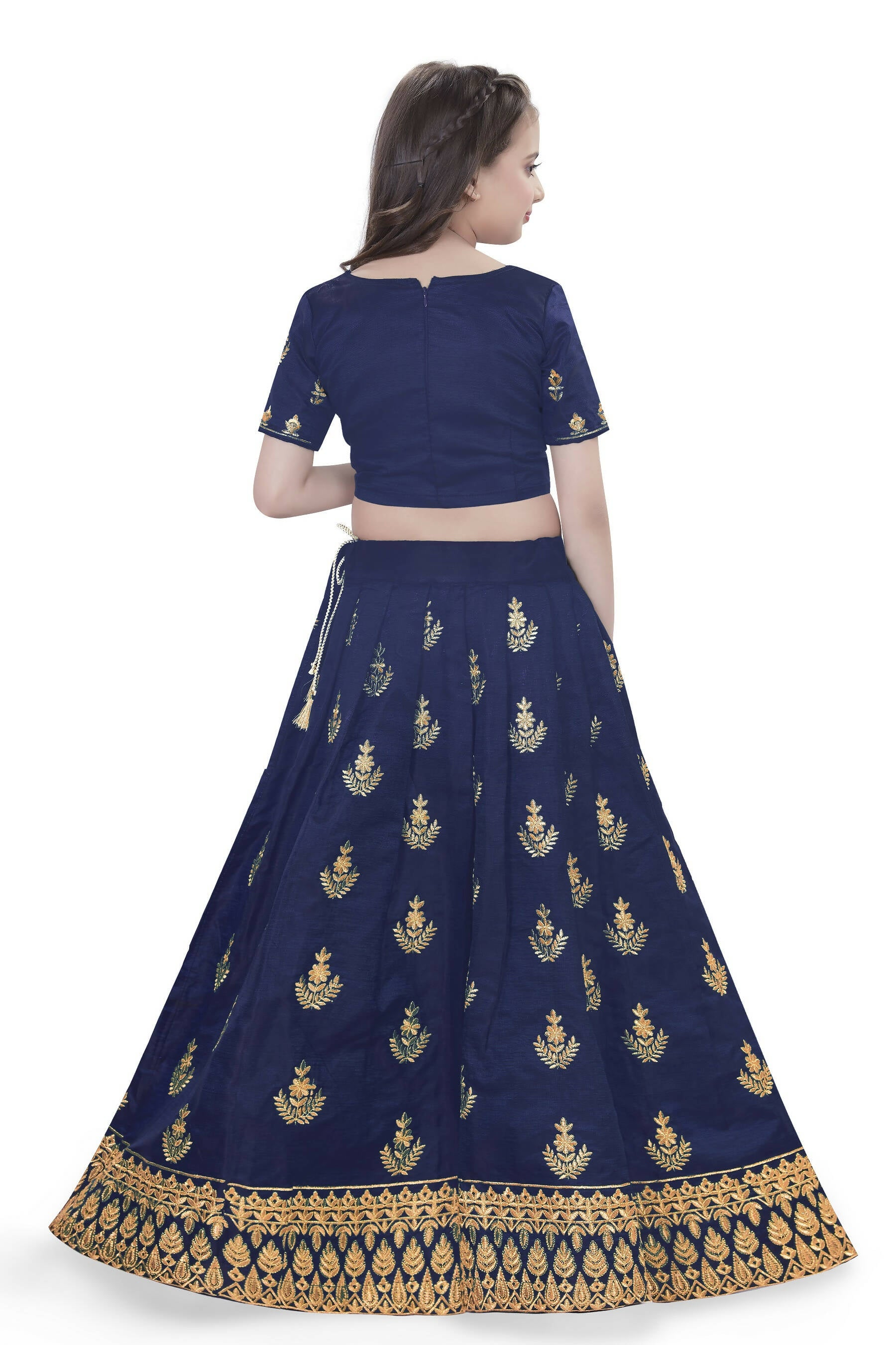 Dwiden Navy Blue Kamal Tafetta Sattin Semi-Stitched Girl's Lehenga Cholin Kamal Tafetta Sattin Semi-Stitched Girl's Lehenga Choli - Distacart