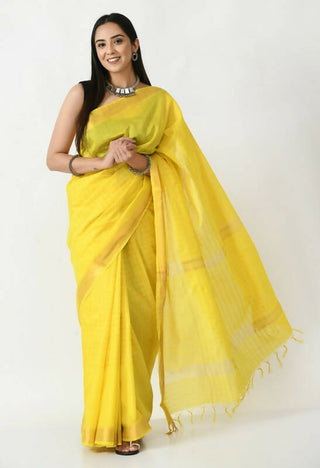 Mominos Fashion Moeza Yellow Bhagalpuri Handloom Silk Raj Shree Saree with unstitched Blouse piece - Distacart