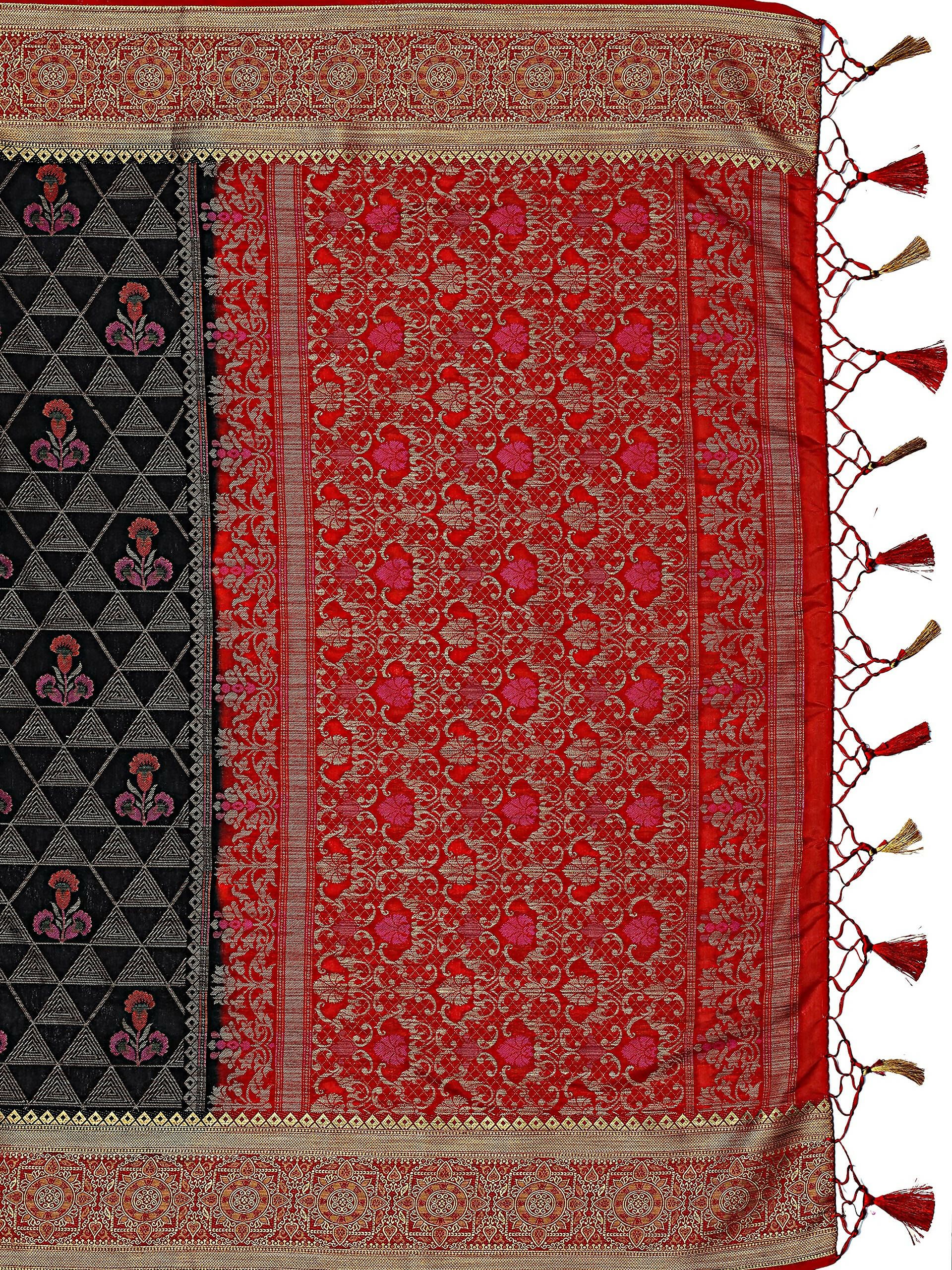 Mimosa Women's Kanjivaram Art Silk Black Saree - Distacart