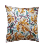 Thumbnail for The Decor Nook Hand Embroidered Crewel Cushion Covers in Mustard & Chinar Leaf Motif with Off White Base - Distacart