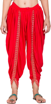 Thumbnail for PAVONINE Red Color Embellished Beetel Rayon Fabric Patiala For Women & Girls - Distacart