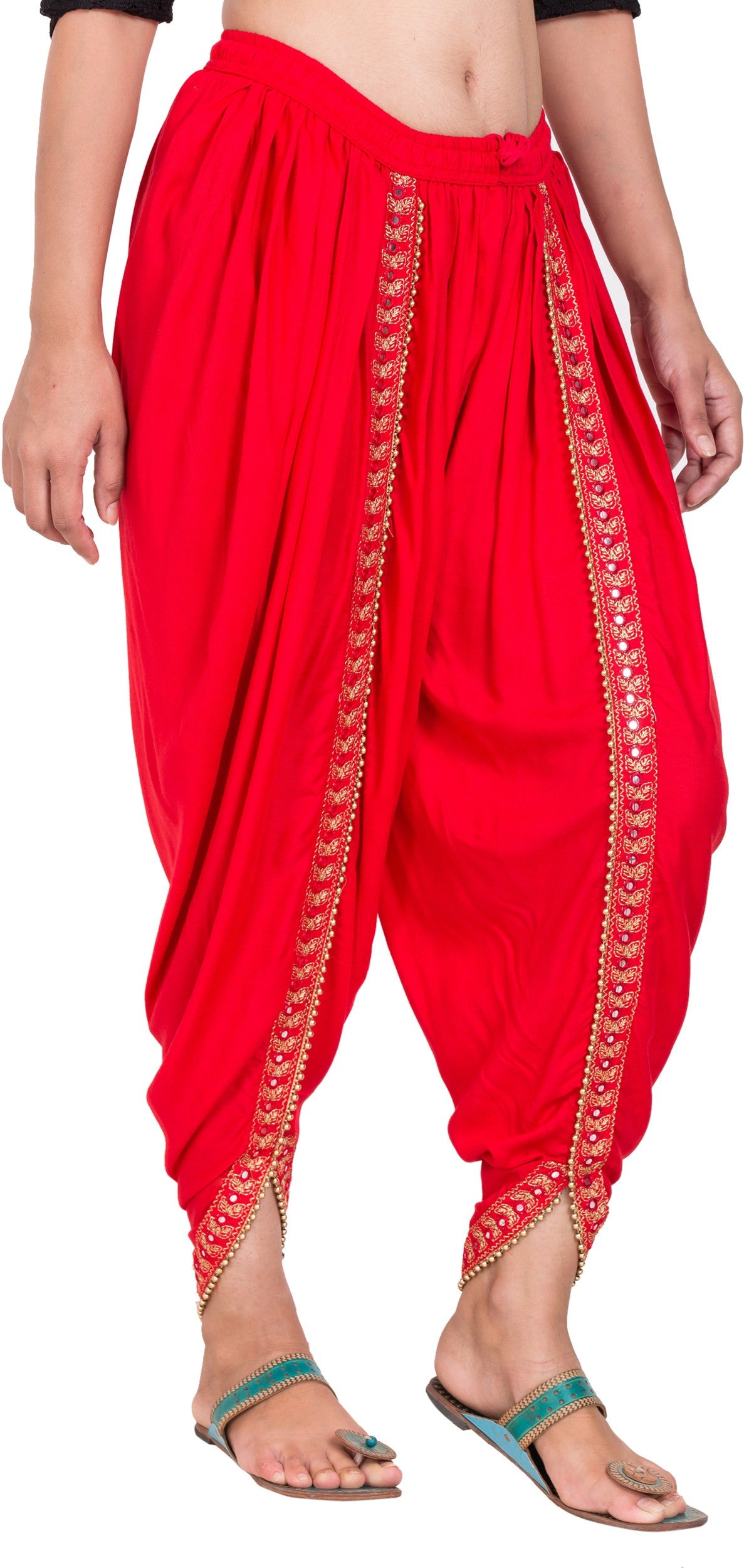 PAVONINE Red Color Embellished Beetel Rayon Fabric Patiala For Women & Girls - Distacart