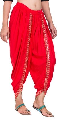 Thumbnail for PAVONINE Red Color Embellished Beetel Rayon Fabric Patiala For Women & Girls - Distacart