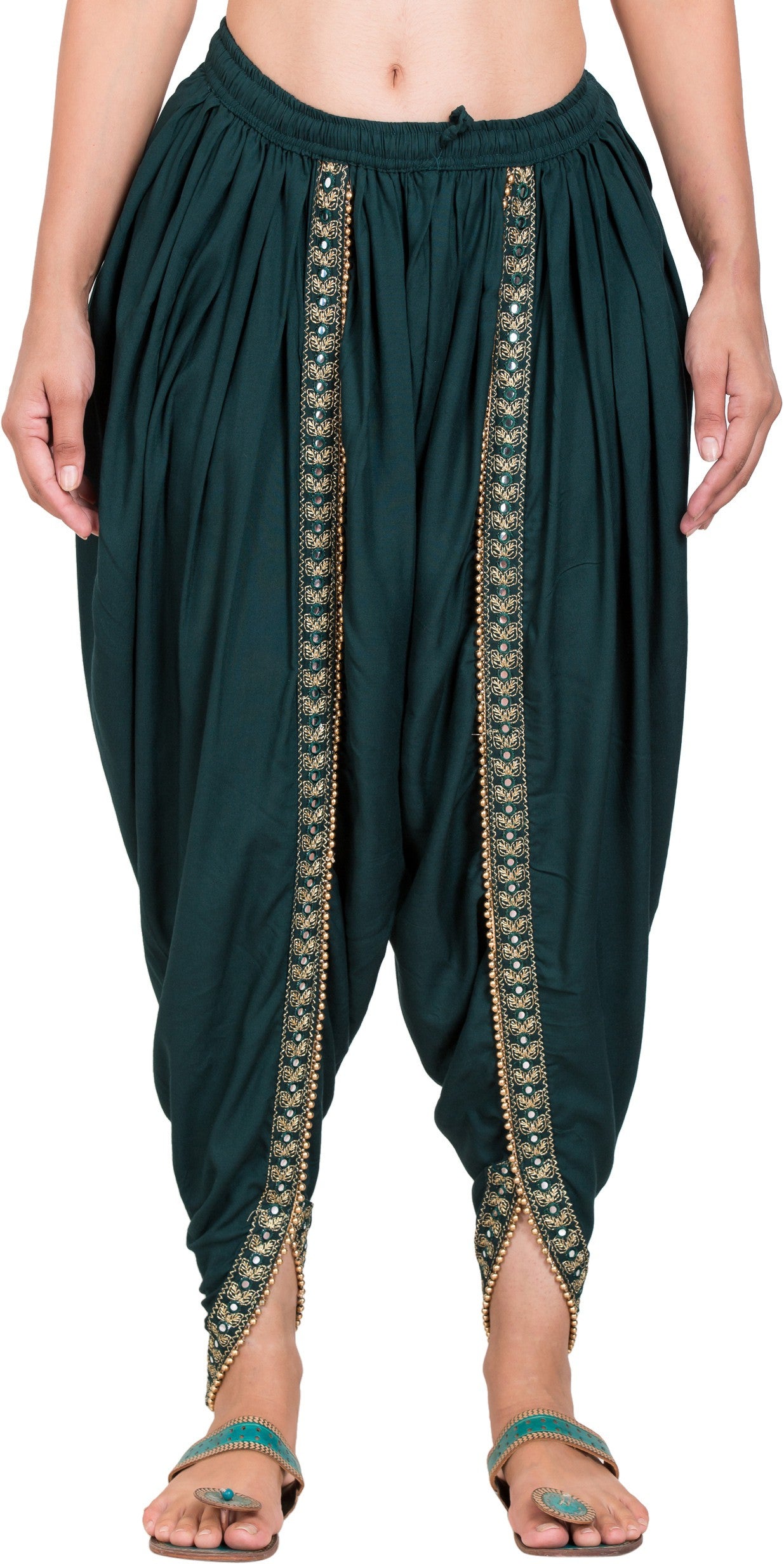 PAVONINE Bottle Green Color Embellished Beetel Rayon Fabric Patiala For Women & Girls - Distacart