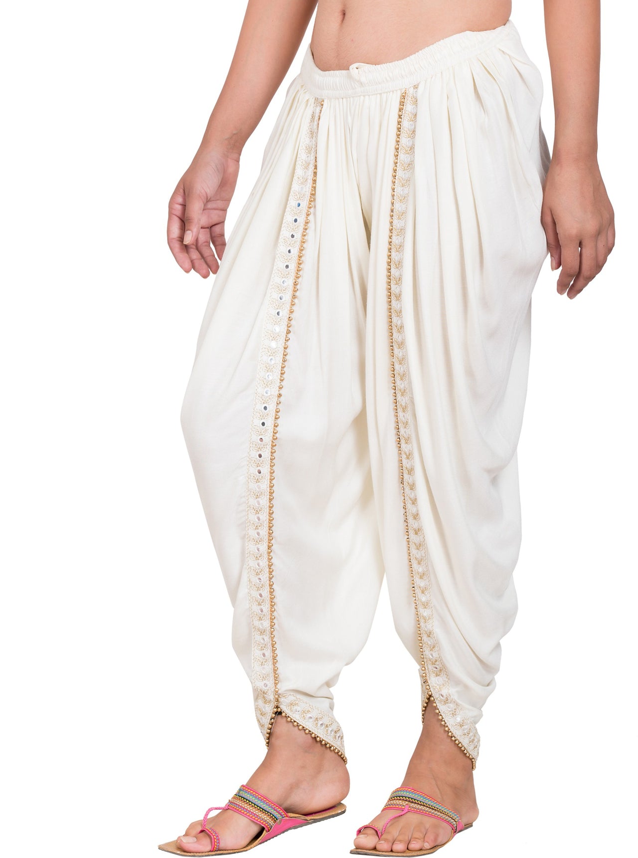 PAVONINE Off-White Color Embellished Beetel Rayon Fabric Patiala For Women & Girls - Distacart