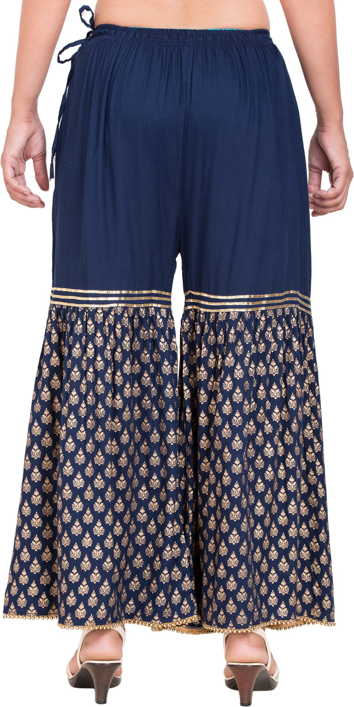 PAVONINE Navy Blue Color 3-Panels Sequence Printed Flared Sharara For Women & Girls - Distacart