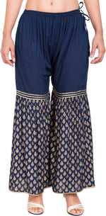 Thumbnail for PAVONINE Navy Blue Color 3-Panels Sequence Printed Flared Sharara For Women & Girls - Distacart