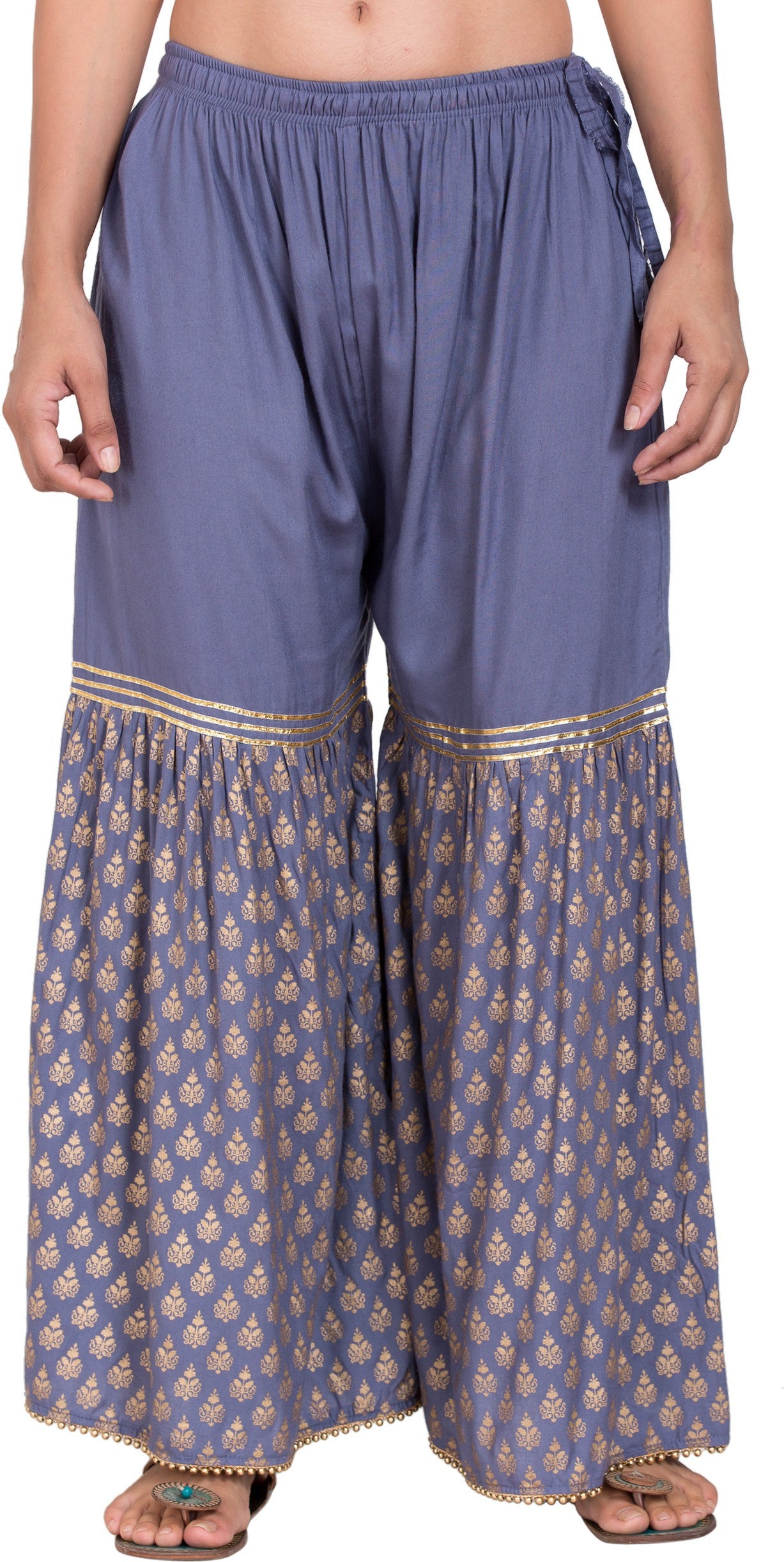 PAVONINE Grey Color 3-Panels Sequence Printed Flared Sharara For Women & Girls - Distacart