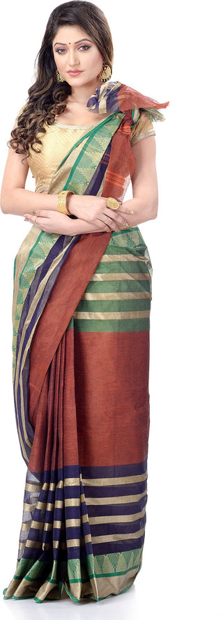 Desh Bidesh Striped Handloom Pure Cotton Saree (Multicolor) - Distacart