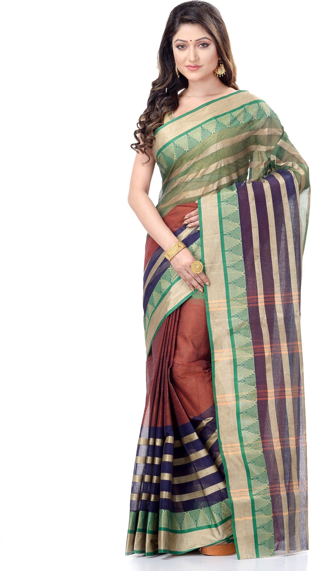 Desh Bidesh Striped Handloom Pure Cotton Saree (Multicolor) - Distacart