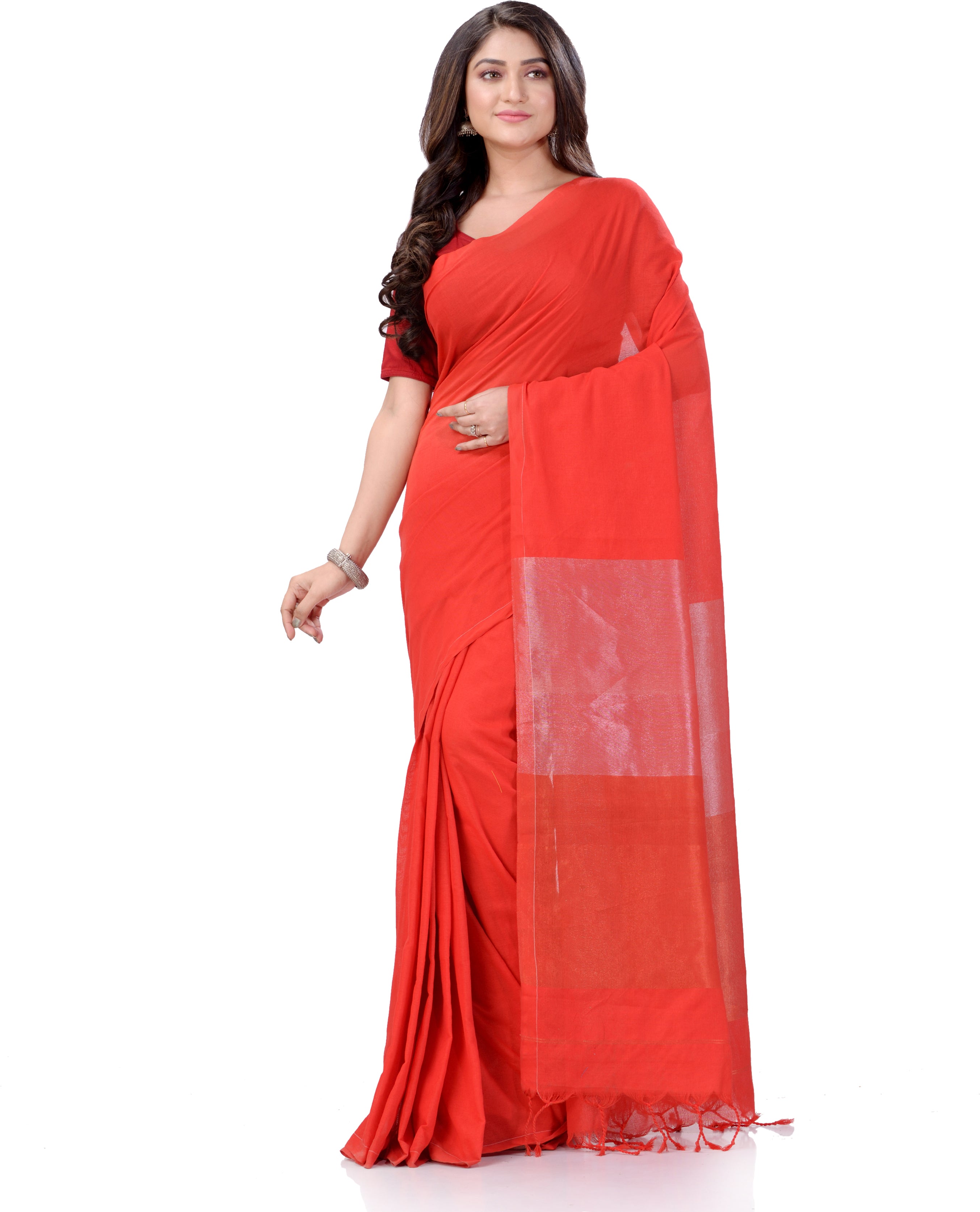 Desh Bidesh Woven Handloom Handloom Pure Cotton Saree (Red) - Distacart