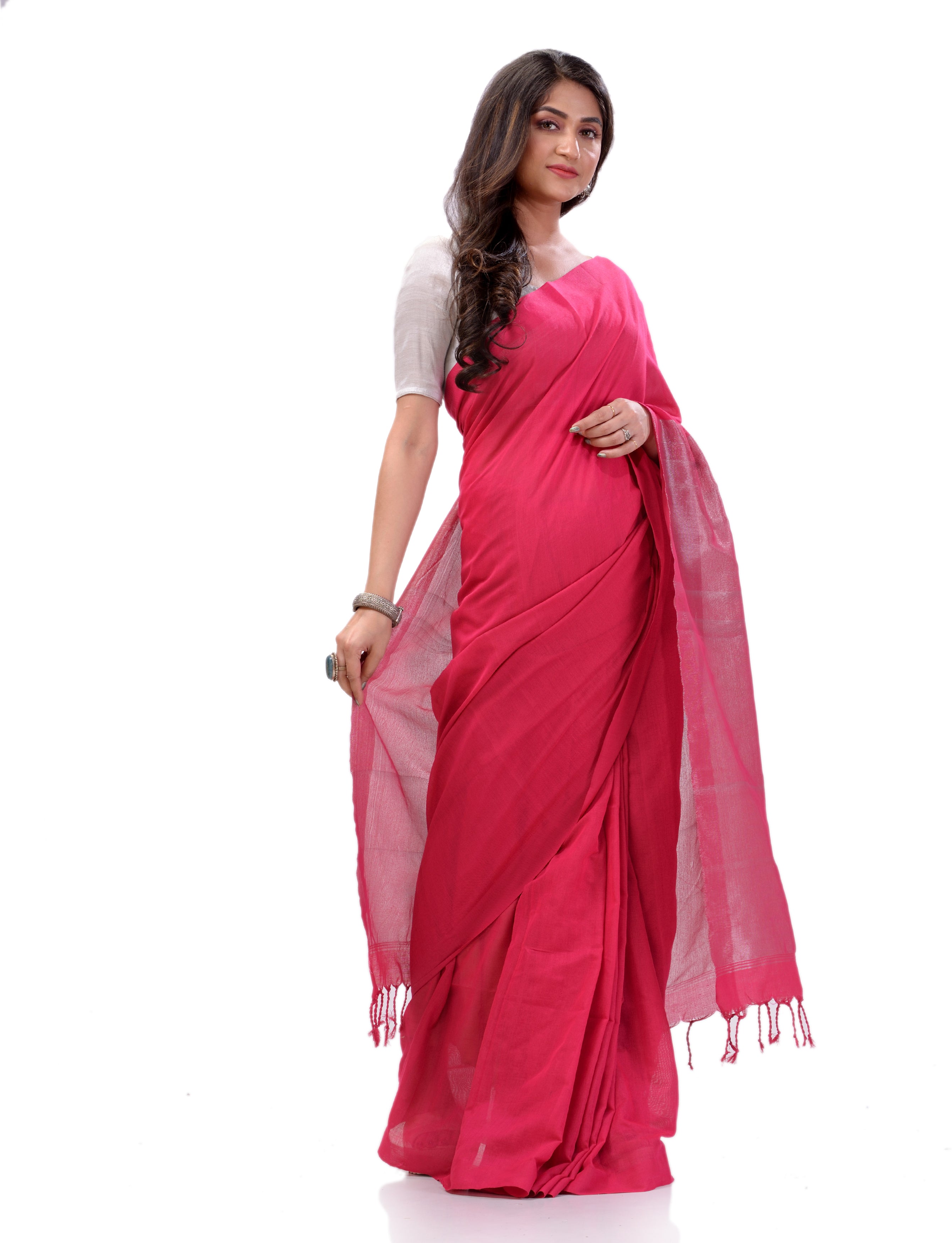 Desh Bidesh Woven Handloom Handloom Pure Cotton Saree (Pink) - Distacart